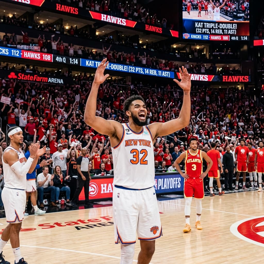 KAT's Triple-Double Powers Knicks to Series-Tying Win in Atlanta
